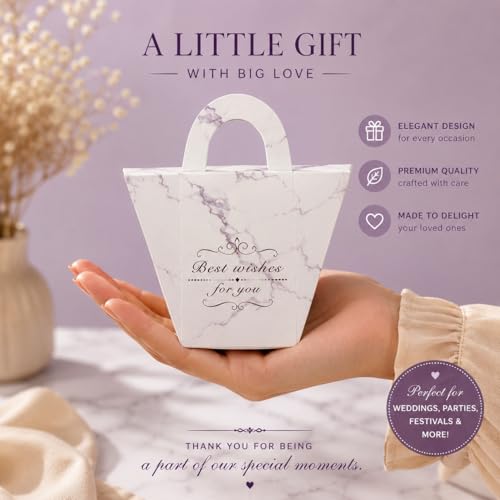 Image of SATYAM KRAFT Pack of 40 Decorative Paper Gift Boxes with Handle | Premium Return Gift Box for Chocolates, Hampers, Party Favors, Wedding & Festive Gifting (White)