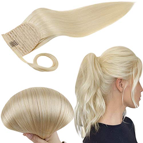 RUNATURE Ponytail Extension Blonde Color 22 Inch Hairpiece 100g Per Pack Wrap Around Pony Tail Hair Extensions Human Hair Silky Straight Remy Extensions