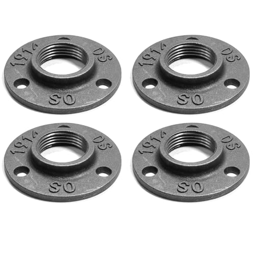 SNGSPK Black Cast Iron Floor Flange 3/4" Female Thread, 4 Pack Industrial Pipe Mounting Flange for DIY Furniture Table Legs Shelf, Heavy Duty Wall Floor Flange Home Decor (Pack of 4)