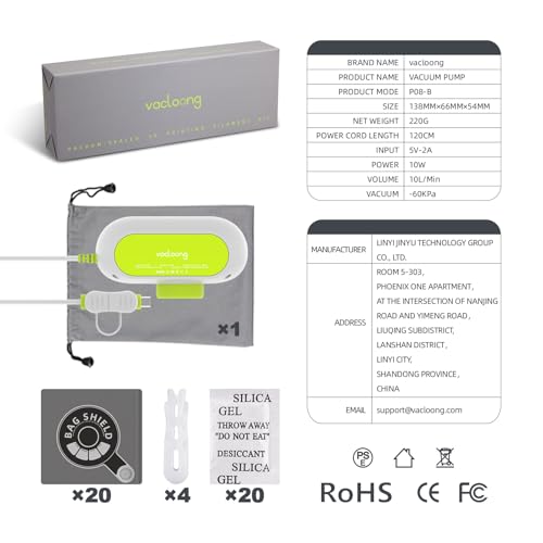 Vacloong Vacuum-Sealed 3D Printing Filament Kit, 20 Packs Lightproof Storage Bags with Vacuum Pump, Moisture-Proof Bags, Sorting & Storage of PA/DP/PC/PLA/ABS/TPU/ASA/PETG with Desiccant