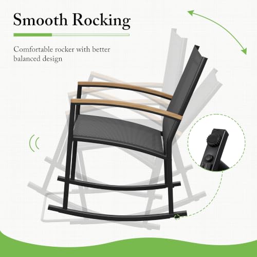 Image of Shintenchi 3 Pieces Patio Rocking Bistro Sets,Outdoor Textilene Fabric Conversation Bistro Set,Front Porch Rocker Chairs Small Patio Furniture Set with Table for Lawn,Garden,Balcony(Black)