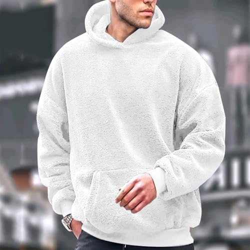 Finelylove Mens Fuzzy Sherpa Hoodies Pullover Oversized Cozy Warm Fleece Hooded Sweatshirt Fluffy Winter Outwear with Pocket2