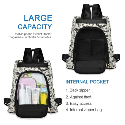 Image of ALAZA Retro Bat Flowers Pattern Backpack Purse for Women Anti Theft Fashion Back Pack Shoulder Bag