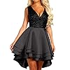 Lrady-Womens-Sequin-Glitter-V-Neck-Skater-Mini-Club-Cocktail-Party-Swing-Dress Lrady Women's Sequin Glitter V Neck Skater Mini Club Cocktail Party Swing Dress, Black, Medium