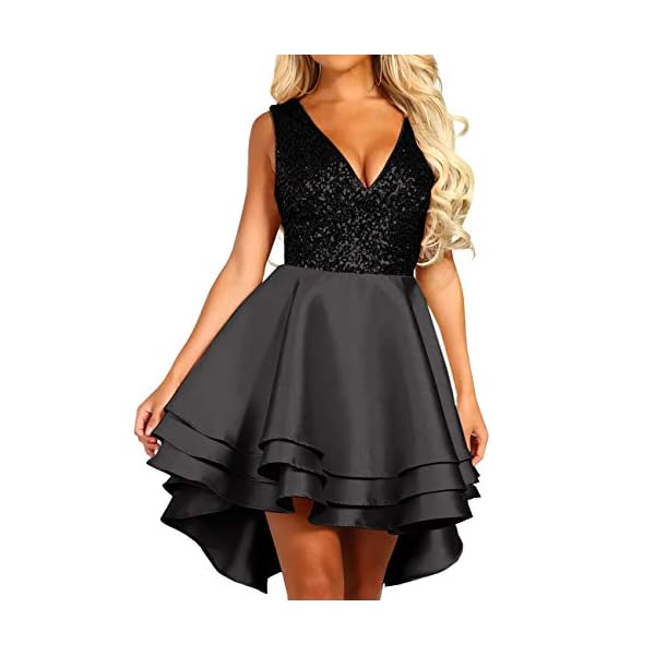 Lrady-Womens-Sequin-Glitter-V-Neck-Skater-Mini-Club-Cocktail-Party-Swing-Dress Lrady Women's Sequin Glitter V Neck Skater Mini Club Cocktail Party Swing Dress, Black, Medium