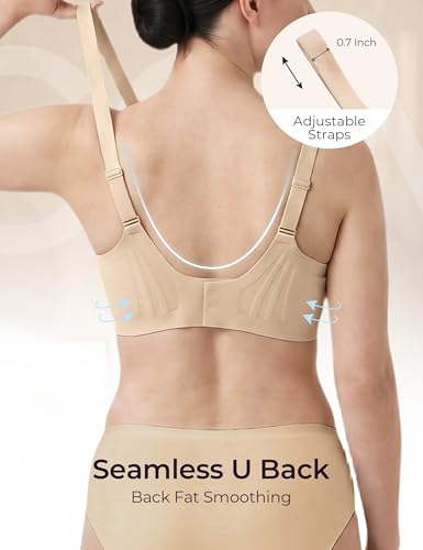 Yashelle Seamless Bra for Women Wireless Jelly Tshirt Bralettes with Support Lift Bras, Beige, Medium — view 3