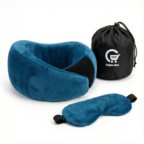 Image of Neck Rest Pillow & Eye Mask Combo for Travel | Ergonomic Neck Support Cushion with Soft Sleeping Eye Mask | Ideal for Flight, Car, Office & Home Relaxation (Blue)
