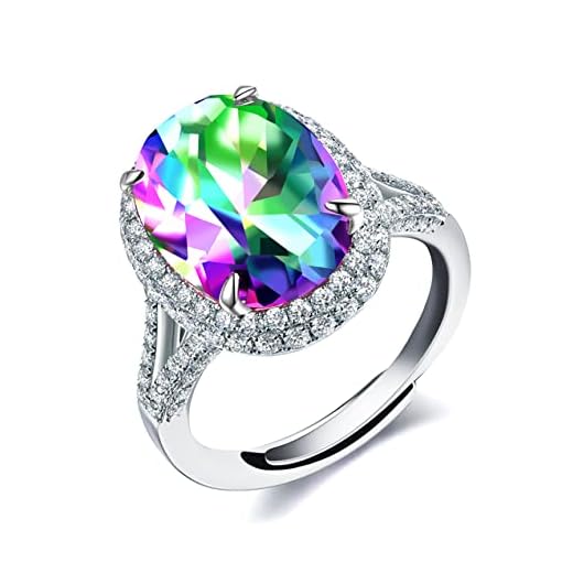 Uloveido Anéis de cristal banhados a platina ajustável, anel de zircônia cúbica oval grande, anéis de haste dividida solitário anéis de pedra do mês de nascimento joias presentes Y927, Metal Cristal, Zircônia cúbica