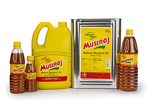 Image of Mustraj Kachi Ghani Mustard Oil 5L Jar | Pure Sarson Ka Tel | Cold Pressed Natural Oil | High Pungency & Rich Aroma | Ideal for Cooking, Frying, Tempering & Pickling | 100% Edible Oil