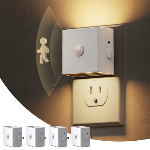 Image of L LOHAS LED Night Light,Plug in Night Light with Motion Sensor and Dusk to Dawn Sensor,[4-Pack] Brightness Adjustable,3000K Soft White, Nightlight for Bathroom Hallway Kitchen