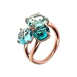 Bronzallure Anello Trilogy Elegante con Prisma Gem Verde, Bronzo Placcato Oro Rosa, Taglio Mosaico, Collezione PREZIOSA