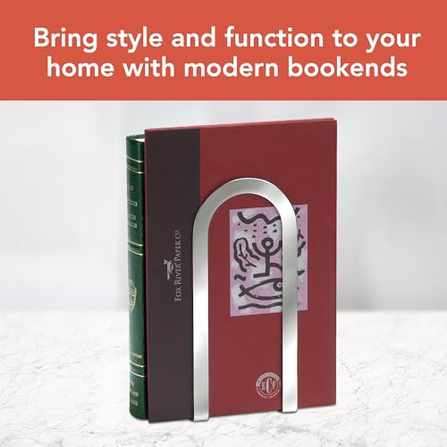 Image of Spectrum Elements Large Modern Bookends for Heavy & Light Books Cookbooks Records, Decorative Book Ends for Shelves and Desk Sturdy Metal Book Stopper for Bookshelf Organization, Chrome