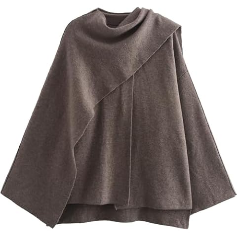 Perbai Women's Oversized Scarf Jacket Wool Blend Trench Coats Side Split Fall Winter Peacoat Shawl Wraps(Brown-S) Cover