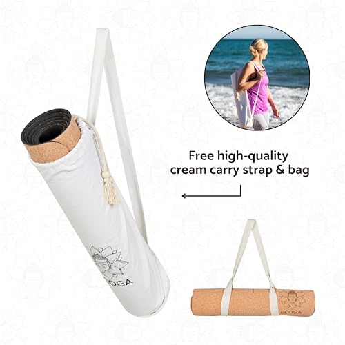 Premium Cork Yoga Mat With Alignment Marks - 5mm Thick Non Slip Hot Yoga Mat - Eco-friendly Non Toxic - Includes Strap and Bag - Image 5