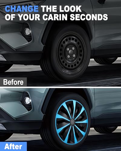Image of ABX Hubcaps,15 inch hubcaps Set of 4, Wheel Rim Cover ABS Material, Snap On Car Truck SUV Replacement, for Toyota Camry Nissan Mazda etc, Black & Blue