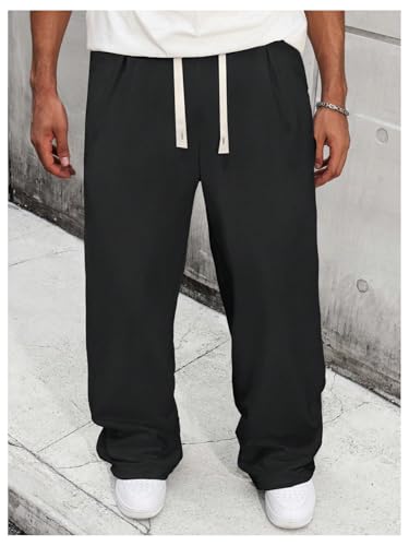Verdusa Men's Loose Straight Leg Sweatpants Solid Waistband Pants with Pockets4