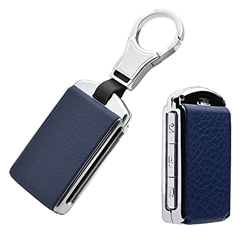 HIBEYO Custodia Intelligente per Chiave Auto, Adatta per Volvo in Pelle, Cover per Chiave Volvo C30 S60 S80 S90 V70 V90 XC40 XC60 XC70 XC90 S60L T5 T6 T8 Telecomando Portachiavi Argento Blu