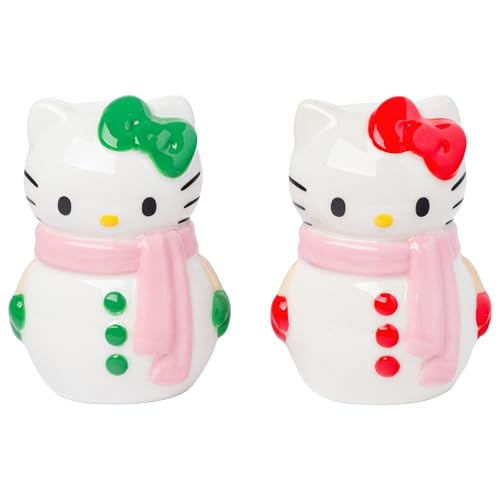 Silver Buffalo Sanrio Hello Kitty Snowman Ceramic Salt and Pepper Shaker Set, 5” x 2” x 3.5”