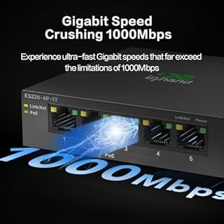 InHand Networks Switch PoE+ 5 Ports Gigabit (4X PoE+ @ 52W), Commutateur Ethernet Non Géré, Boîtier Métal, Fanless (Silencieux),VLAN Un Clic | Plug & Play pour Caméras IP, VoIP, TPE & Home Office