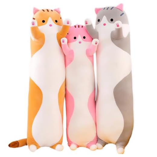 Peluche Gato Largo, Gato Suave Peluches Almohada, Grande Gatito de Peluche Almohada, Cuerpo De Gato Peluche MuñEco de Felpa de Gato CumpleañOs Navidad DíA del NiñO Regalo O los NiñOs(Amarillo,90cm)