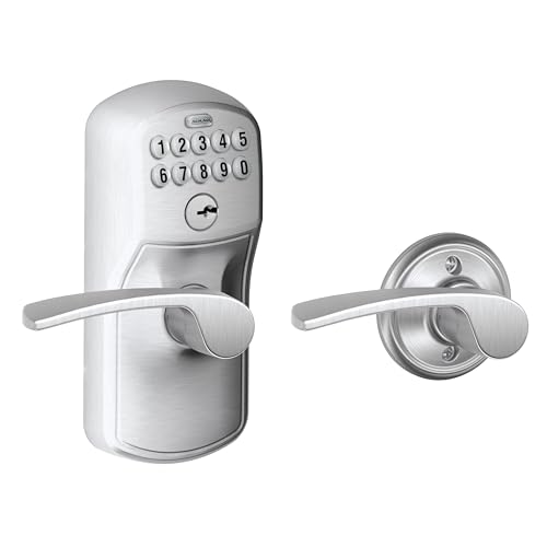 Schlage Plymouth Keypad Lock with Lever Handle, Electronic Keyless Door Entry, Auto‑Lock Enabled, Satin Chrome, FE575 PLY 626 FLA by SCHLAGE - Used condition - US$93.65