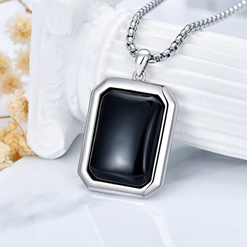 Swordgod Father Day Gifts Black Onyx Pendant Necklace For Men Women 925 Sterling Silver Necklace Gemstone Jewelry Birthday Christmas Valentines Day Gifts For Him Her #TOP4