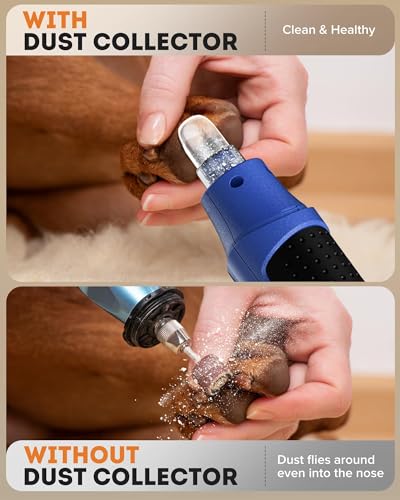 YABIFE 7-Speed Dog Nail Grinder with LED Light – Ultra Quiet Electric Pet Nail Trimmer for Large Dogs & Cats – Professional Grooming Tool with Dust Collector, One-Hand Speed Control - Image 6