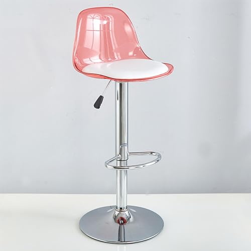 GAORUTO Juego De Taburetes De Bar, Taburetes Giratorios con Respaldo, Taburetes De Bar Transparentes Ajustables, Sillas Modernas Sin Brazos para Desayunar En La Cocina Pink,Tall
