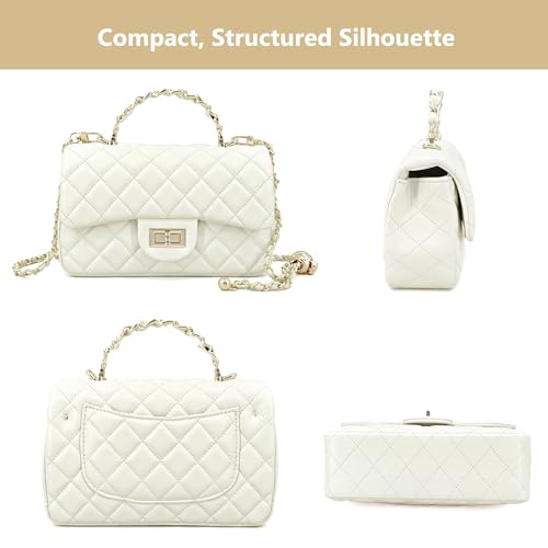 Image of M-ioi-M Small Quilted Crossbody Bags for Women,Leather Shoulder Bag with Gold Chain Strap,Metal Top Handle Flap Evening Purse
