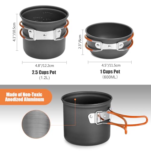 Odoland 8pcs Camping Cookware Mess Kit, Camping Pot and Pan Set with Mini Backpacking Stove, Stainless Steel Cup, Spork and Tank Bracket, Cooking Gear for Outdoor, Hiking, Picnic, Campfire - Image 3