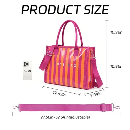 Image of GISMTR PVC Tote Bag for Women Large Letters Print Hobo Handbags Kraft Paper Shoulder Bag with Strap for Work Travel