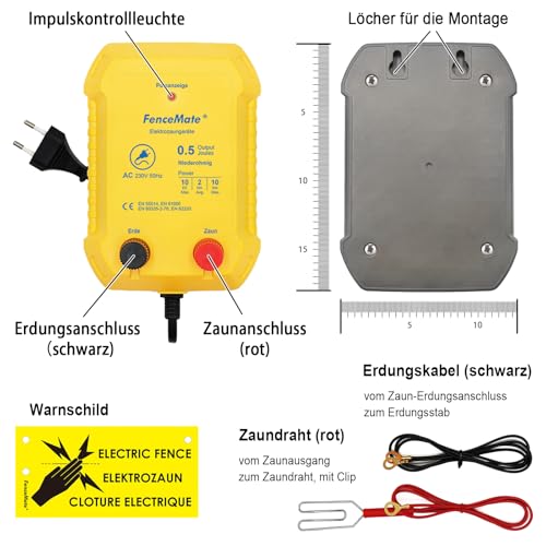 FenceMate 230V Weidezaungerät 0,5J Output für 2 bis 10 km, niedrige Impedanz Spitzenspannung 10kV für Geflügel, Vieh, Hobbytiere, Haustiere, Steuergerät zum Schutz von Gärten und Grundstücken