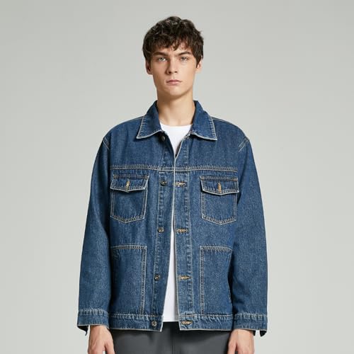 Image of Denim Jacket Men Vintage Autumn and Winter Tops Mens Denim Trucker Jacket