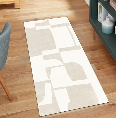 Alfombra de pasillo beige 60x100 cm abstracta y lavable para decoración 2