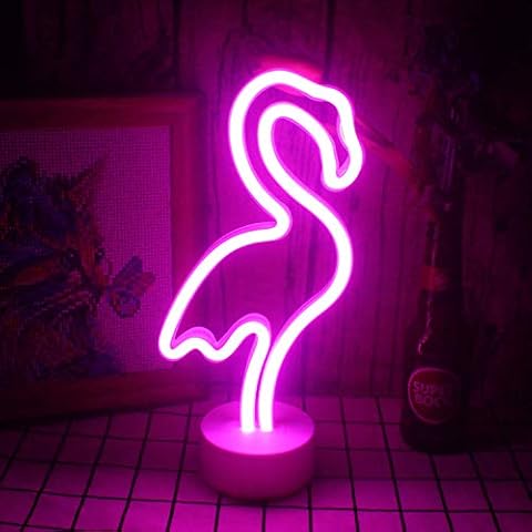 Pink Flamingo Neon Sign with Base Cover