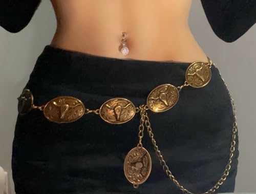 Western Metal Concho Belt for Women Cowgirl Chain Belts for Dresses Jeans Country Concert Outfit Gold belt4