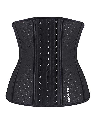 Burvogue Waist Trainer Corset,Women's 9-25 Steel Boned Latex Cincher Underbust Shaperwear (Black-21441, XL)