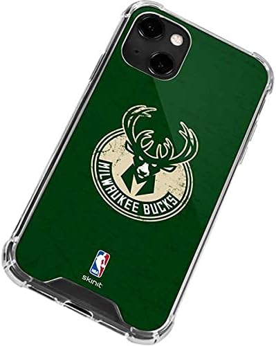 Skinit Clear Phone Case Compatible with iPhone 13 - Officially Licensed NBA Milwaukee Bucks Green Distressed Design