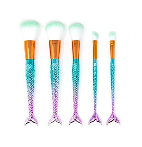 Easter Basket Stuffer for Girls, Make Up Brush Set, Mermaid Theme, 5pc