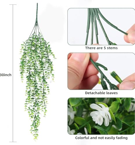 Image of VRB Dec 2 Pcs Artificial Dry Baby's Breath Greenery Hanging Plants Vines Fake Ivy Hanging Flowers Vine Wall Hanging for Home Decor,Wall,Balcony Decoration. (2, White Euclyptus Fern Hanging)