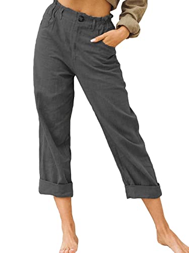 Vansha Women Cotton Cropped Straight Leg Crop Pants Ladies Casual Long Loose Pant Slacks