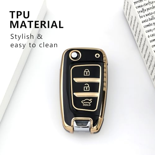 Image of keyzone TPU key cover combo compatible for Hyundai i20, Kona, Verna 3 button flip key (Gold TPU + Marble TPU)