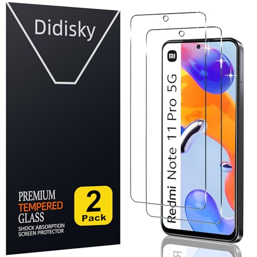 Didisky 2-Unidades Cristal Templado Protector de Pantalla para Redmi Note 11 Pro, Antihuellas, Sin Burbujas, Fácil de Limpiar, 9H Dureza,Transparente
