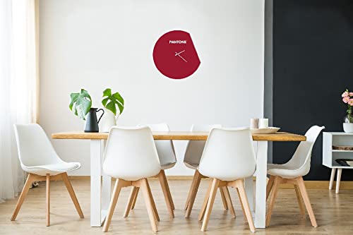 Pantone by Homemania Homemania Moon Clock Round Wall Decoration for Living Room Kitchen Office Bordeaux White Metal 40 x 0.15 x 40 cm - Image 4