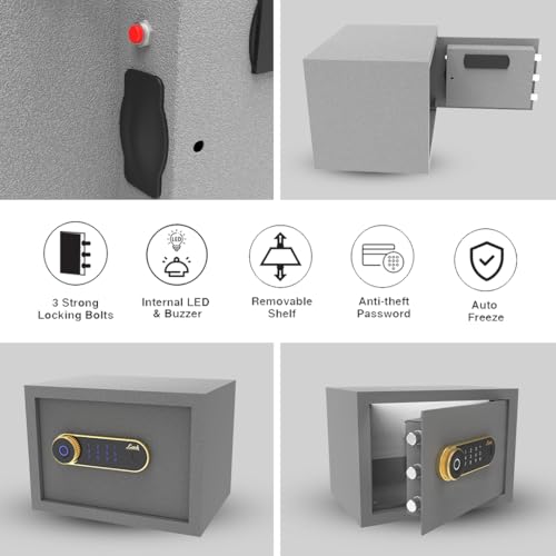 Image of Link Smart Zytron Safe Locker for Home - 16L Capacity, Digital Lock, Fingerprint & PIN Access, Anti-Theft Alarm, Three Locking Bolts, Grey || Free installation and 3 Year Domestic Warranty ||