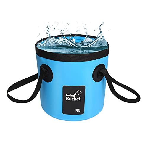 Eimer faltbar, 12L angeleimer,Tragbarer Camping Eimer mit Griff, Ultraleichter Outdoor-Waschbecken-Angeleimer, Faltbarer Eimer zum Angeln, Camping, Wandern, Autowäsche und mehr,Blau