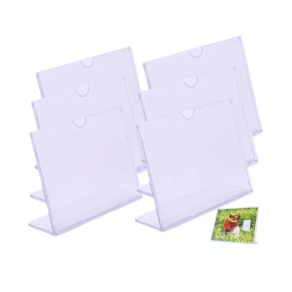 Rikyo Transparent 6 Pack Acrylic Sign Holder 4X6 Inch,Horizontal Clean Sign Holders Desktop Display Stand,Paper Holder Numbers Picture Frames For Wedding Table Numbers,Restaurants,Hotels,Stores Ad Art Display
