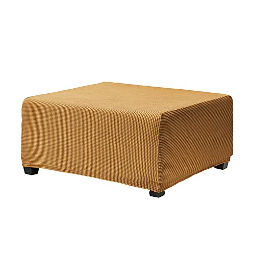 Highdi Funda Otomana Rectangula, Tela Jacquard Lujo, Funda de Reposapiés Sofá Elástica, Funda para Taburete Cuadrada Antideslizante con Fondo Elástico, Protector de Puff (Oro,M)