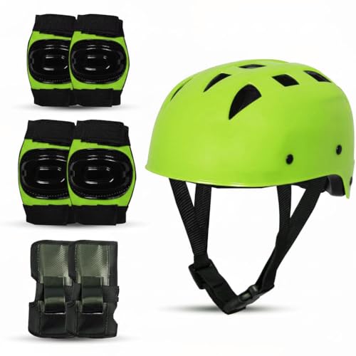 Image of Kids Roller Skates Set with Helmet, Knee Pads, Elbow Pads and Wrist Guards (Neon)