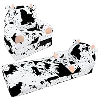 QIUODO Toddler Chair Plush with Removable Cover, 2-in-1 Toddler Couch Fold Out, Cow Shell, Comfy Couch for Kids Over 18 Months, Kids Furniture for Bedroom, Playroom（Cow）